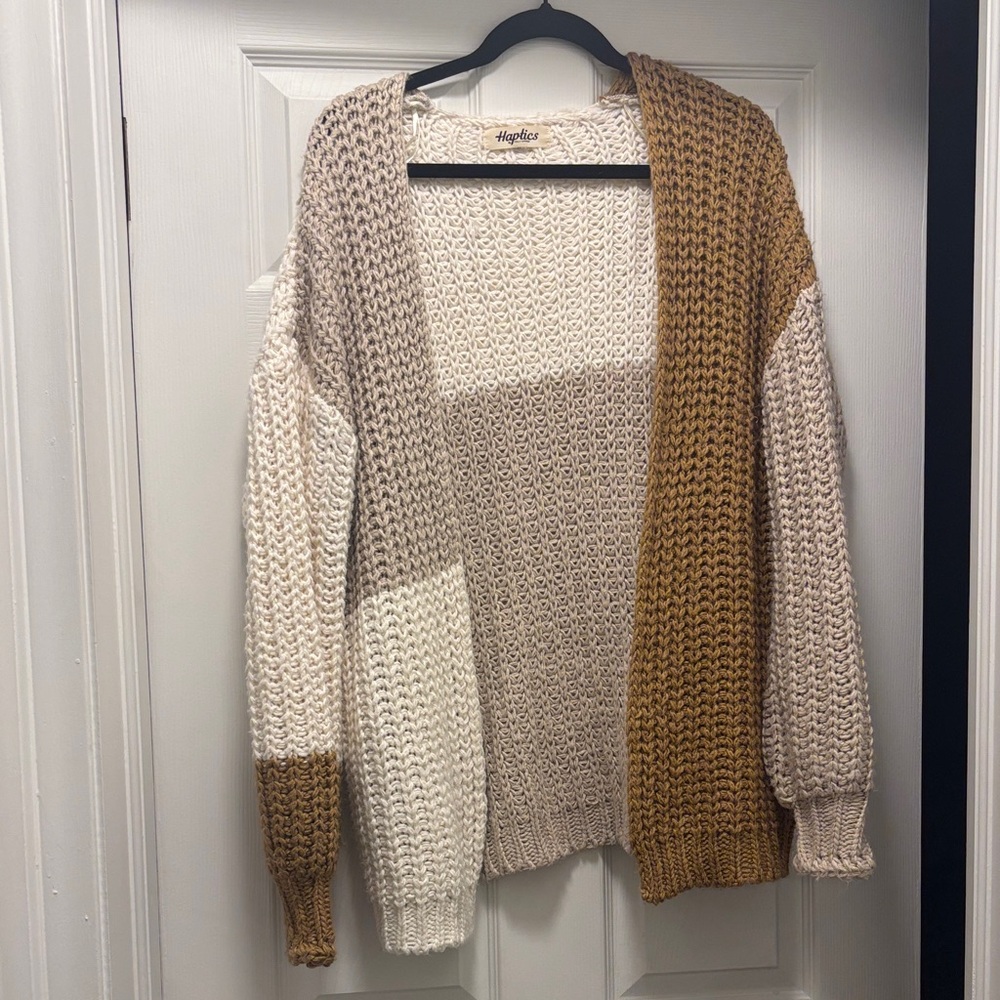 Hapbee Women's Cozy Colorblock Cardigan - Cream, Tan, Brown